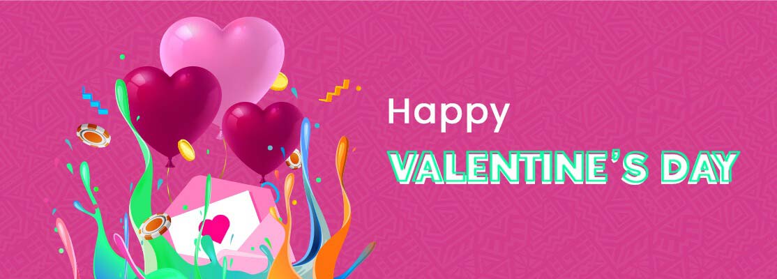 Happy Valentine's Day, heart balloons, love letter, casino chips