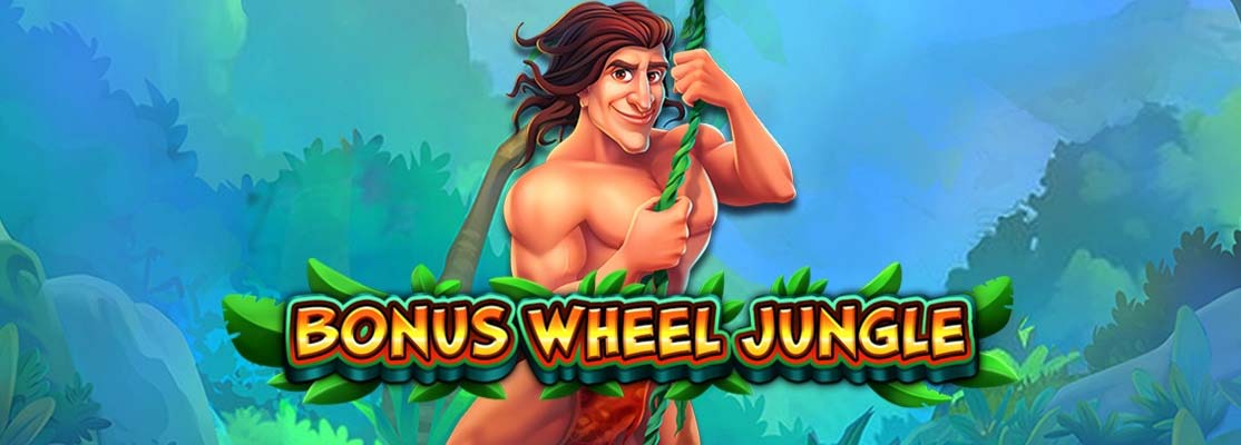 Muscular Jungle Jack swinging from a vine in an exotic jungle