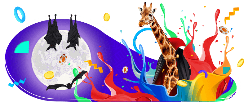 full moon, bats, casino chips, Halloween, haunted, giraffe