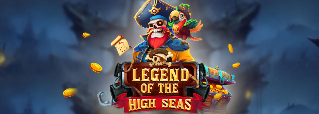 Captain Redbeard pirate with parot on shoulder, treasure map and treasure chest.