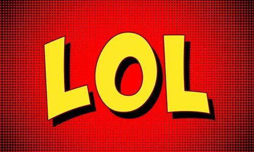 A pop art comic style illustration of the acronym LOL in yellow on a red background
