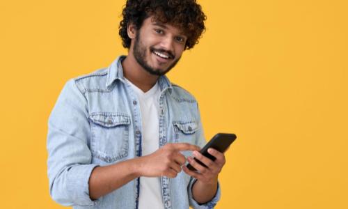 Mobile gamer smiling at the camera