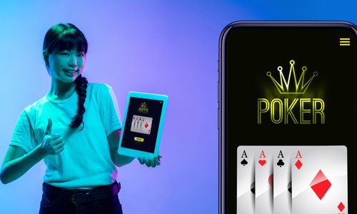 Asian woman with a tablet set for gambling