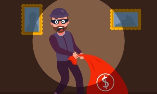 A colorful cartoon illustration of a robber caught red-handed