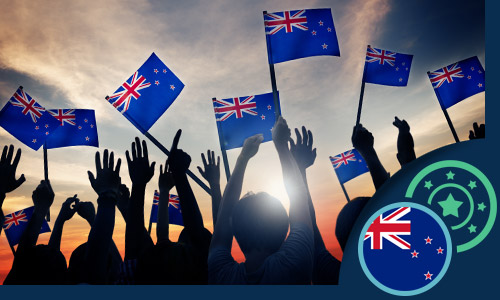 silhouette of hands holding up NZ flag in the sunset